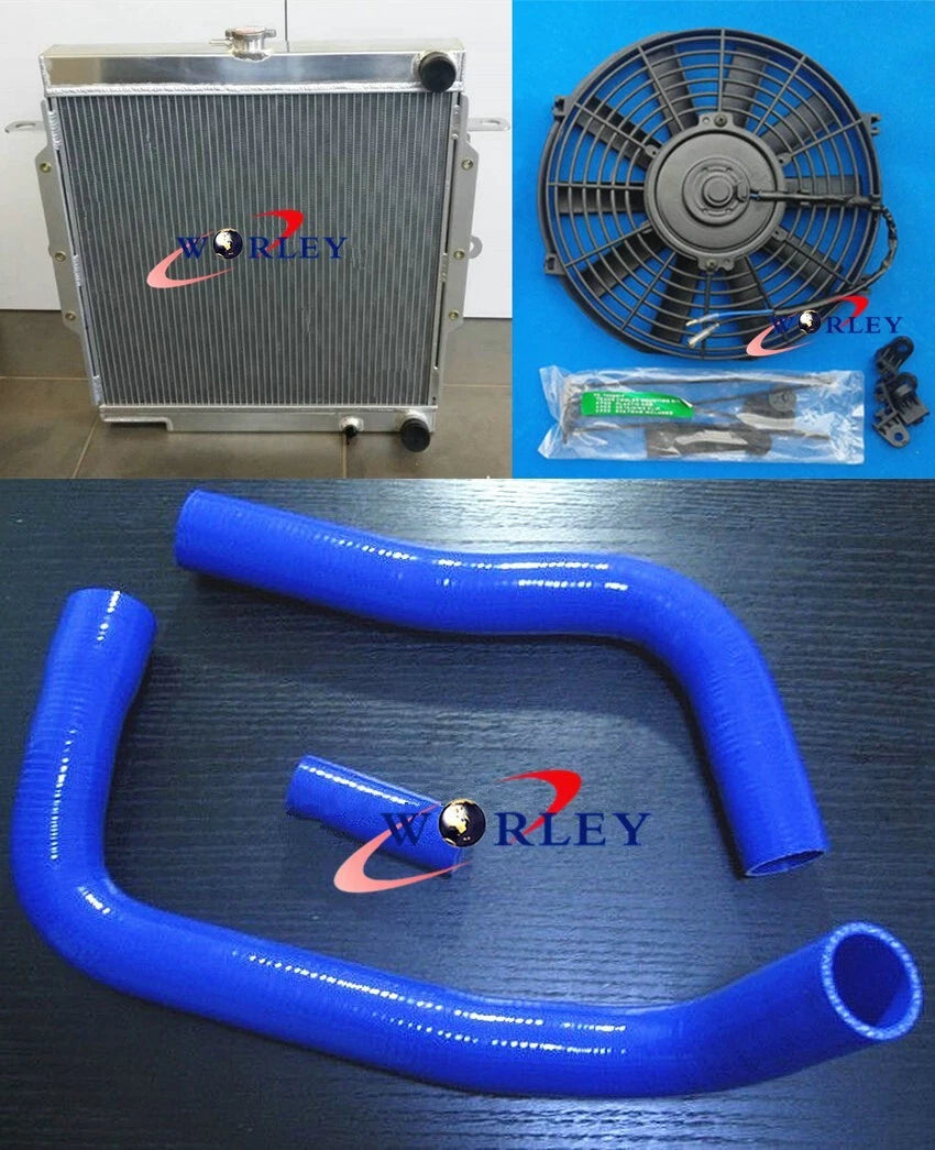 Aluminum Radiator with Fan and Blue Hose for Land Cruiser 75 Series (1975–1990)