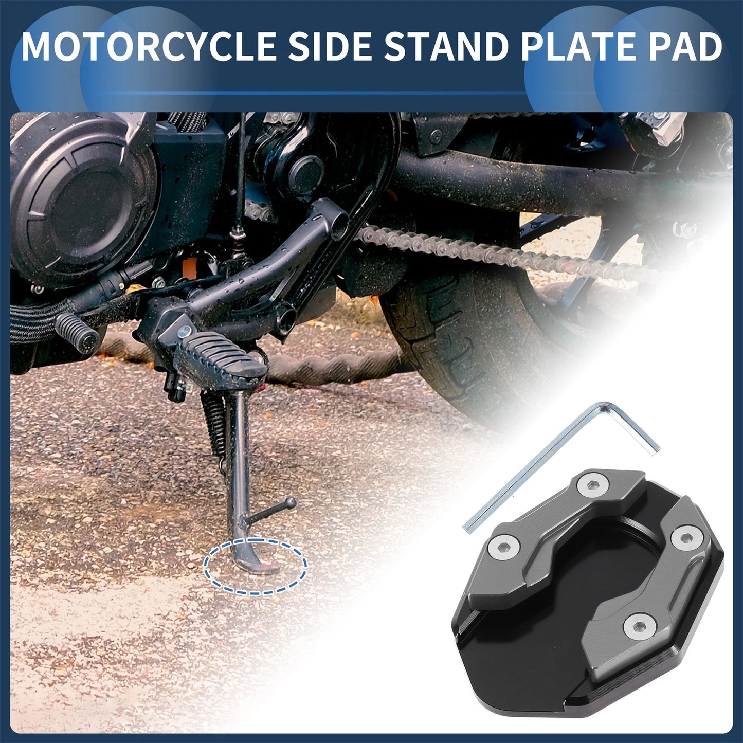 Side Stand Plate Pad for Motorcycle (Set of 1) - Aluminum Alloy, Titanium Tone
