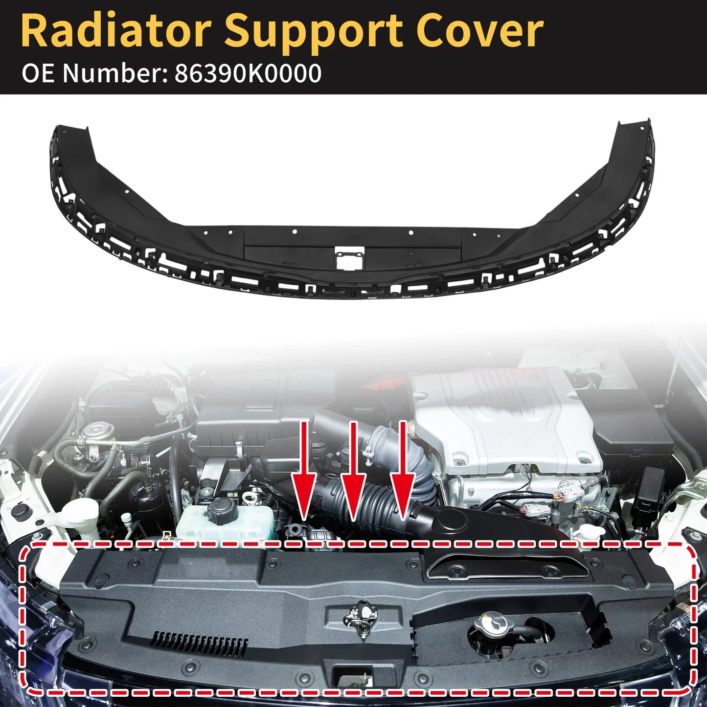 Radiator Support Cover for Kia Soul (2024–2026) No. 86390K0000, ABS Black