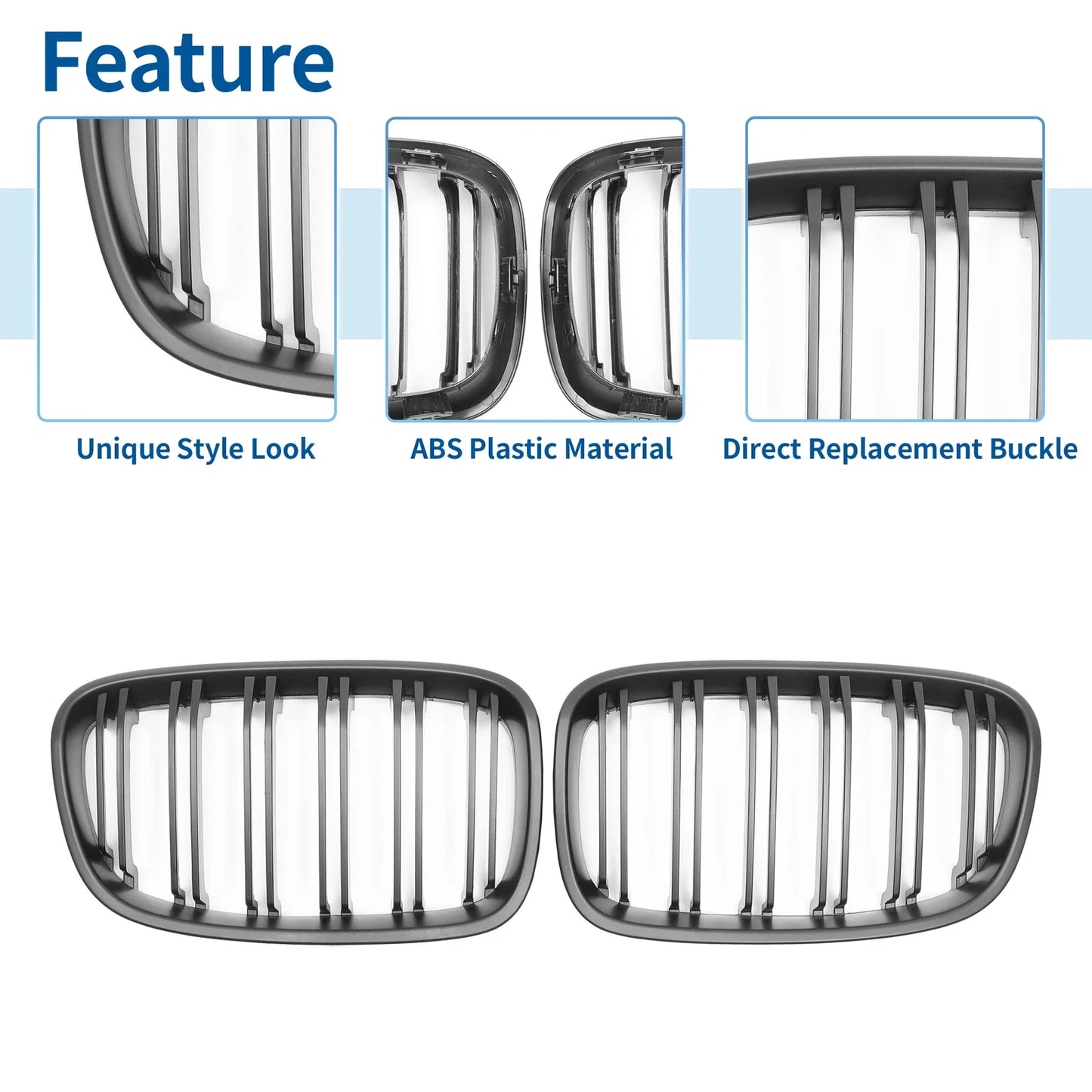 1 Pair Front Upper Bumper Grille Matte Black for BMW 1 Series (2011-2014)