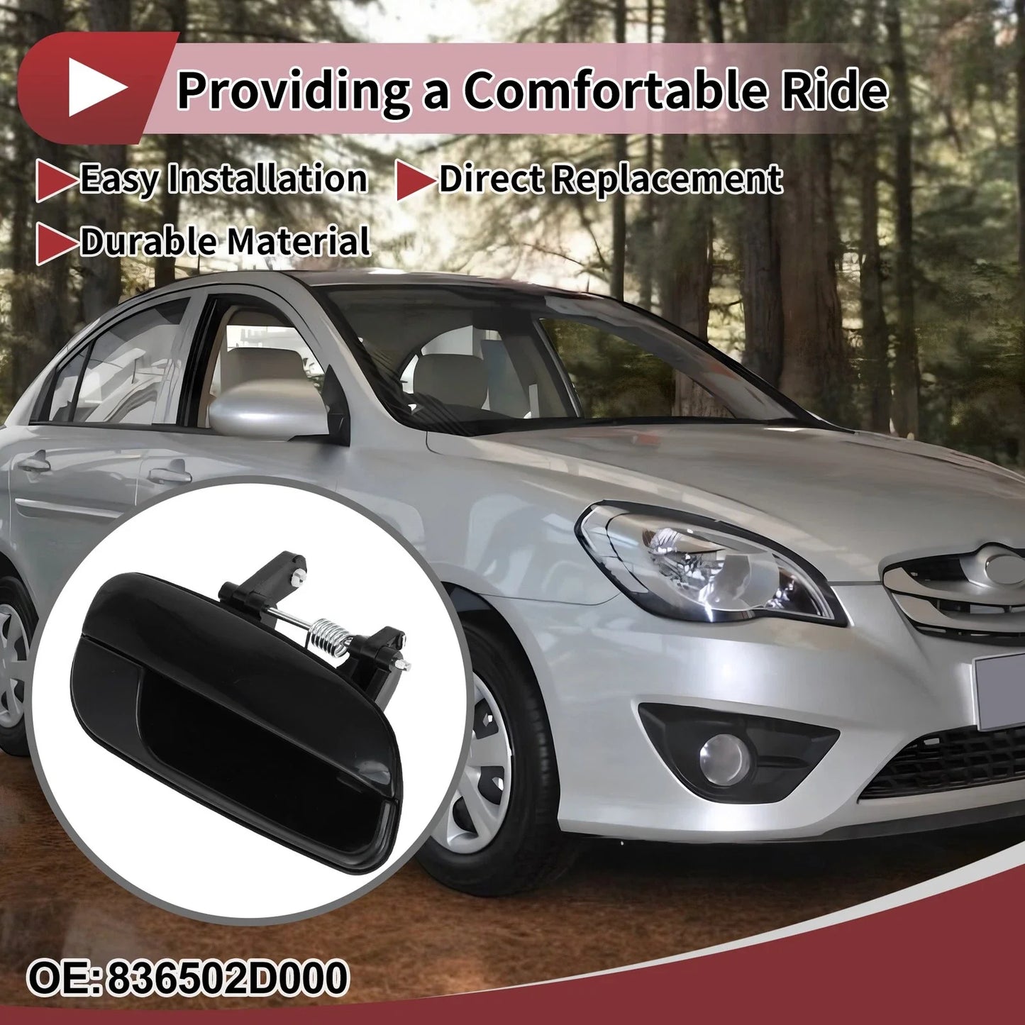 Exterior Door Handle for Hyundai Elantra Rear Right Black ABS (2011-2016)