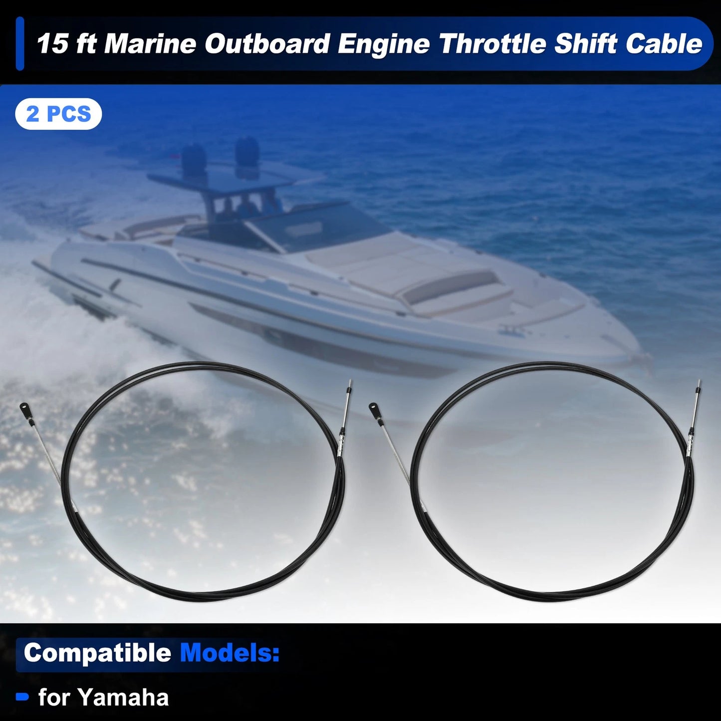 2 pcs Throttle Shift Control Cable for Yamaha Boat (15 ft)