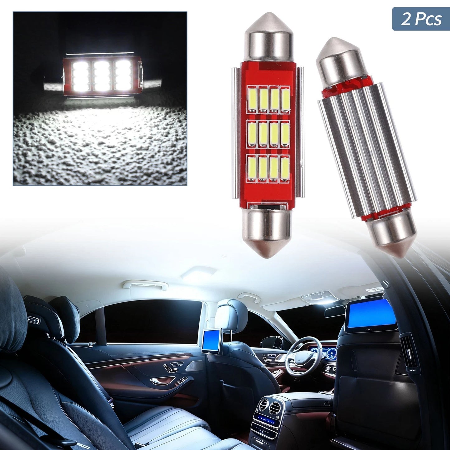 2X LED Dome Light Bulbs 4014 Chip 41mm