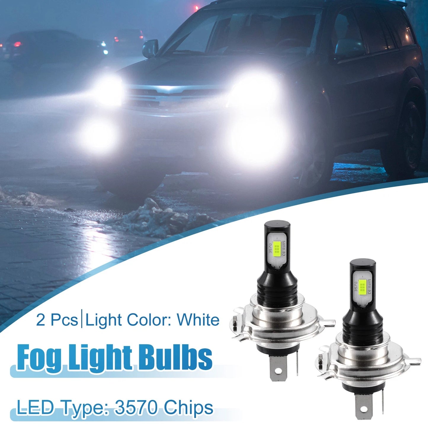 Set of 2 H4 LED Fog Light Bulbs 3570 Chips for Auto Car
