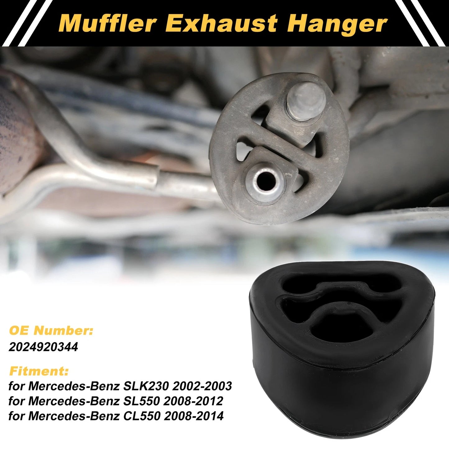 Muffler Exhaust Hanger for Mercedes-Benz SLK230 (2002–2003) 2024920344 Rubber Black