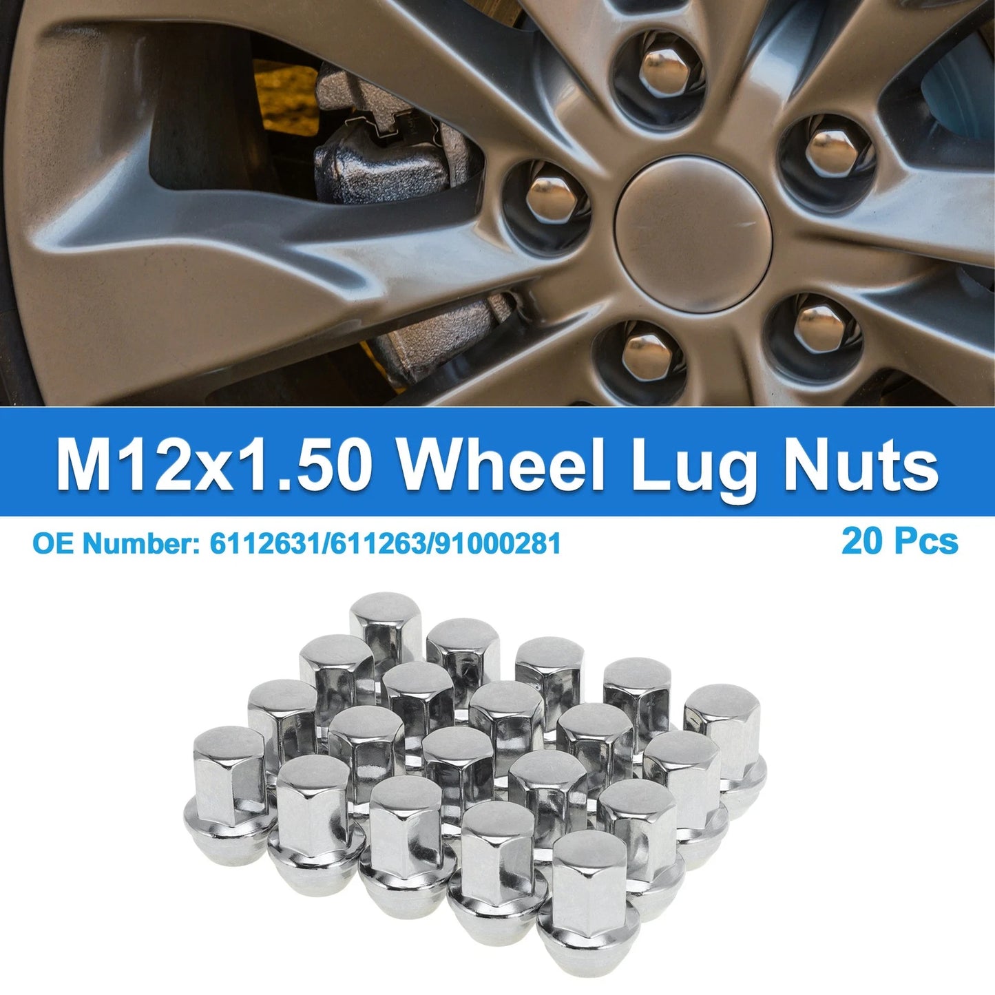 20 Pcs M12x1.50 Wheel Lug Nuts for Chevrolet Impala (2008–2009) No.6112631/611263