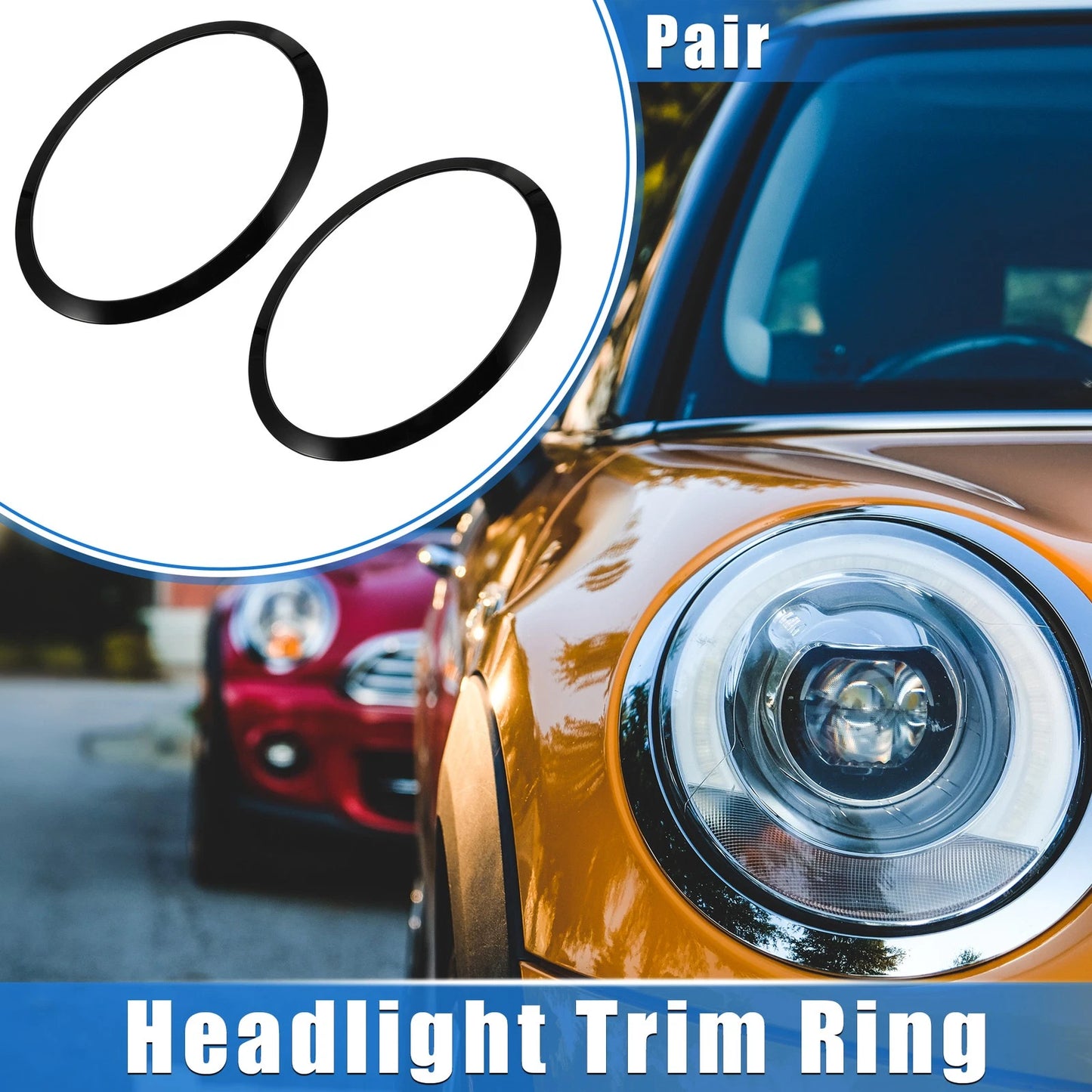 Pair Front Side Headlight Trim Ring for BMW Mini F55 F56 F57 (2014–2021) Black