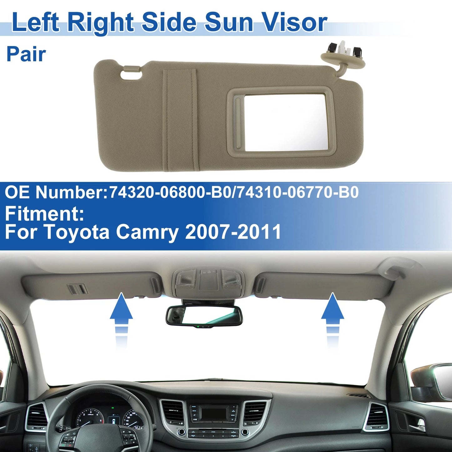Set of 2 Sun Visors for Toyota Camry (2007–2011) No. 74320-06800-B0 Beige