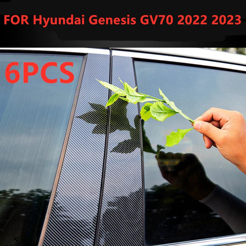 6x Carbon Fiber Door Window Trim Cover Pillar Post for Genesis GV70 (2022–2023)