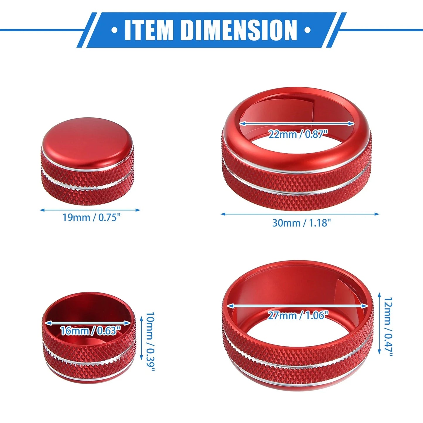 3 x AC Climate Control Knob Rings for Chevrolet Corvette C6 (2005-2013) Red