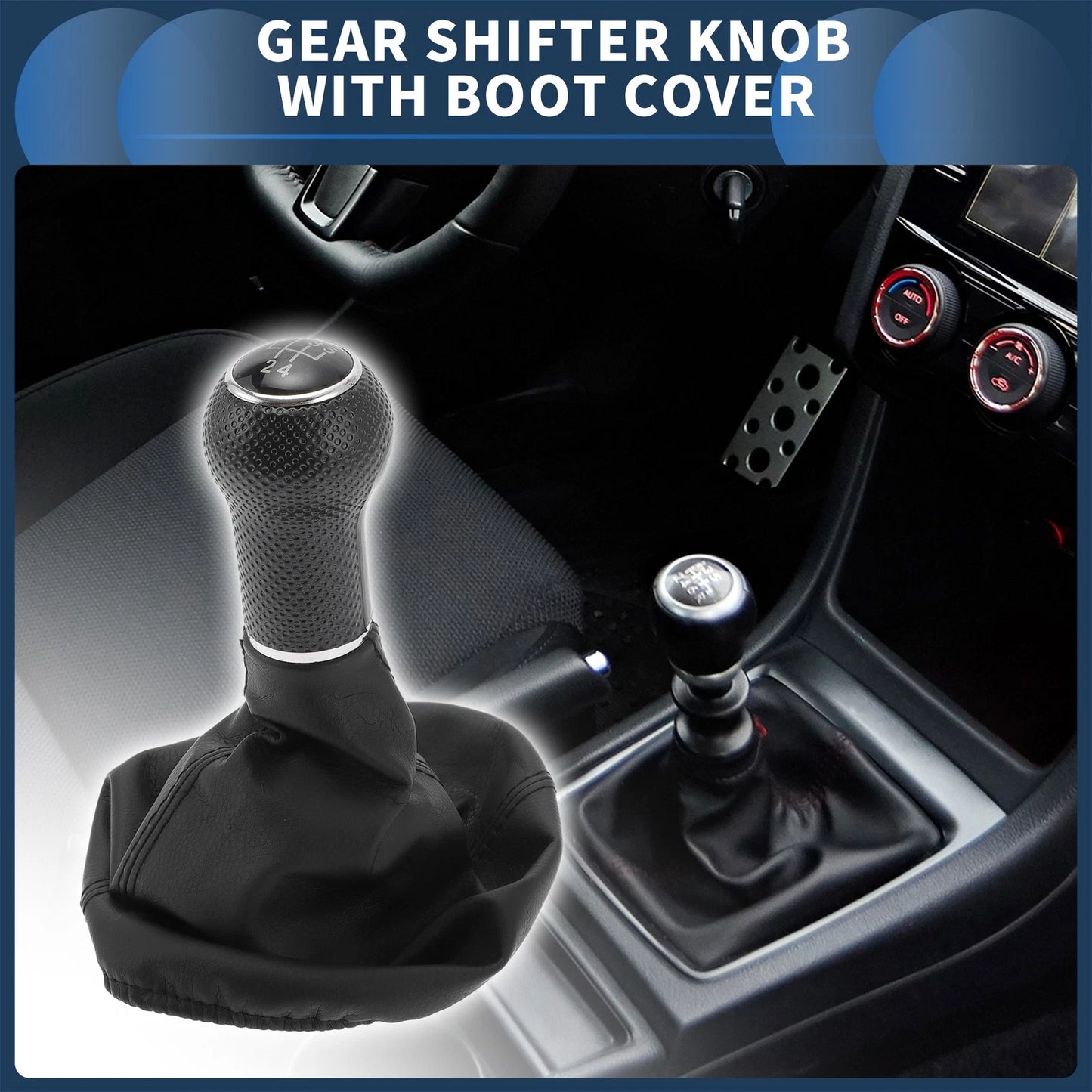 5 Speed Gear Shifter Knob with Cover for VW Golf II (1983–1992) Black Faux Leather