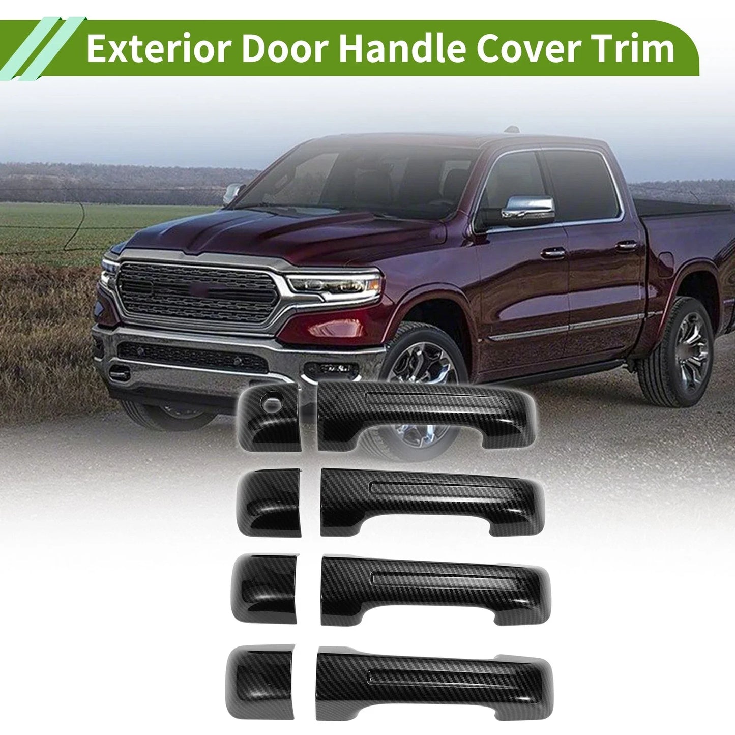 Exterior Door Handle Cover Trim for Dodge Ram 1500 (2019-2024) Carbon Fiber Black