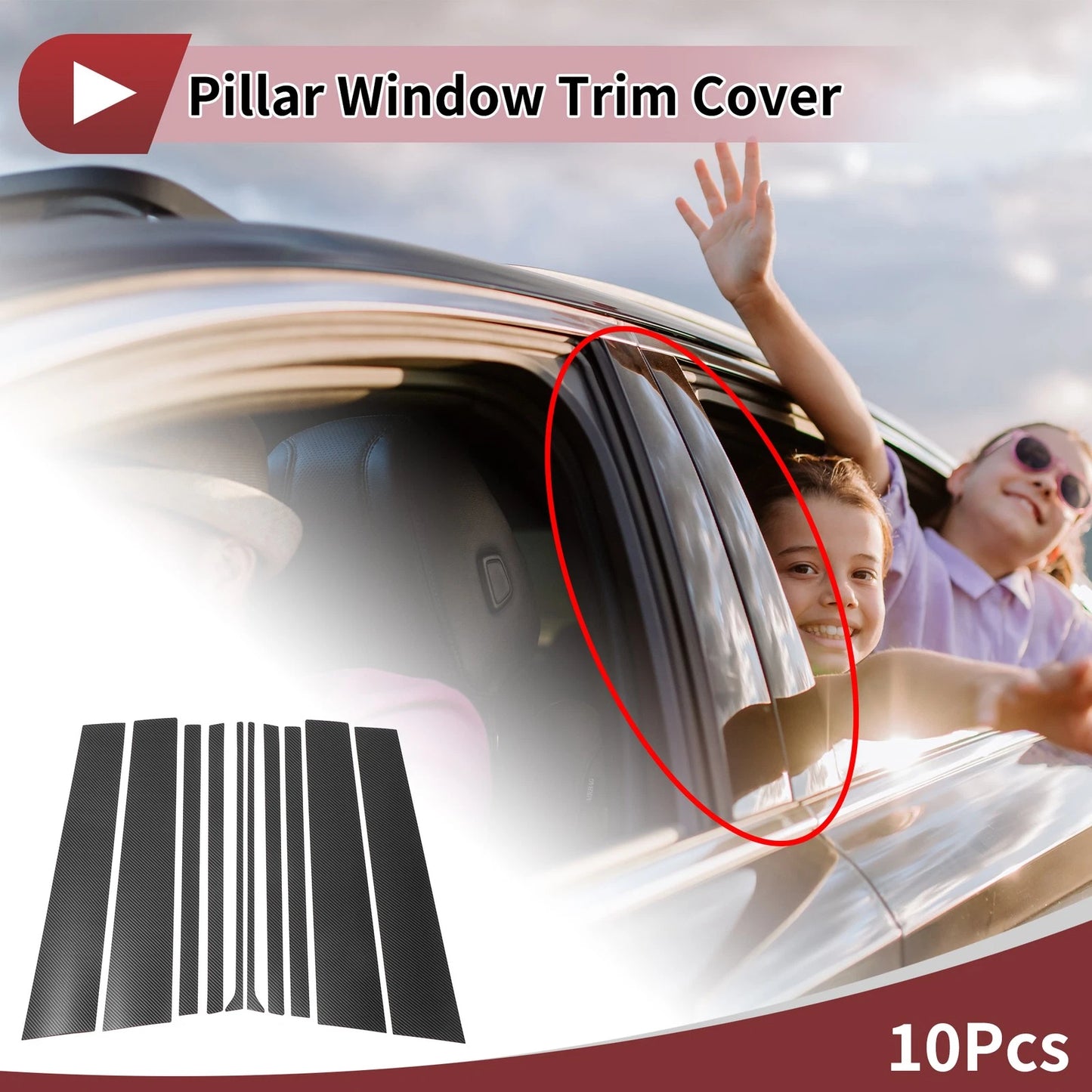 10 Pcs Door Pillar Window Trim for Mercedes-Benz GLS (2020–2022) Black Carbon Fiber