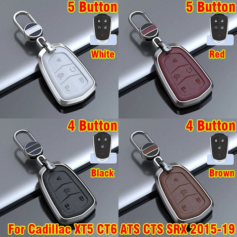 Alloy Leather Key Fob Cover for Cadillac XT5 CT6 ATS CTS SRX (2015–2019)