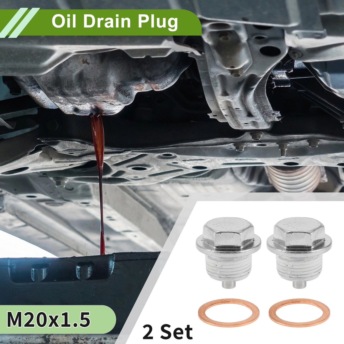 Set of 2 M20x1.5 Copper Oil Drain Plug with Gasket for Cars