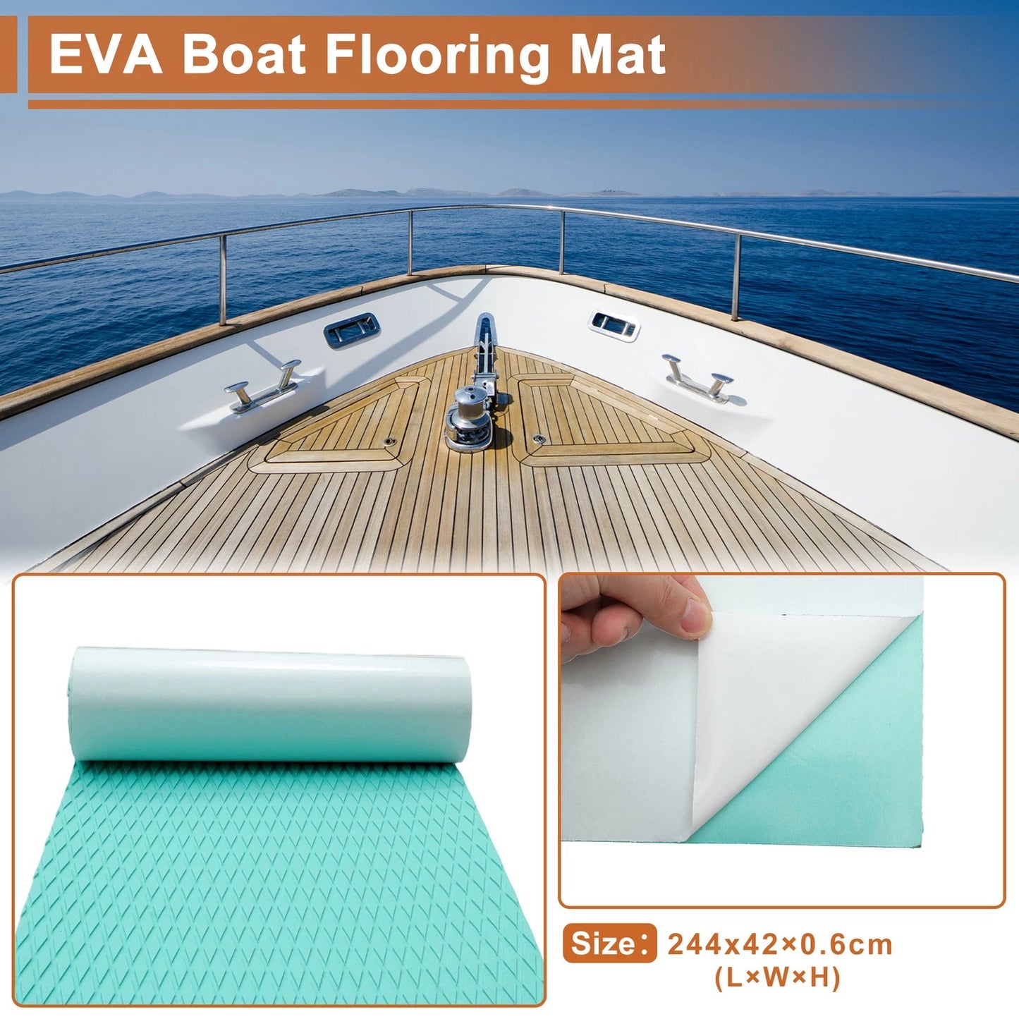 Self-Adhesive Boat Flooring Strip for Marine Use (96" L x 17" W) Seafoam Green