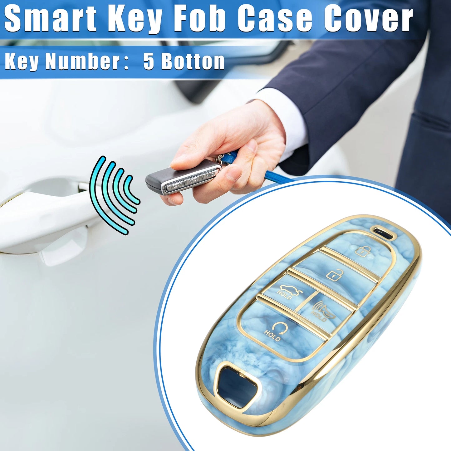 Key Fob Cover for Hyundai Tucson (2016–2023) 5 Button Soft TPU Blue