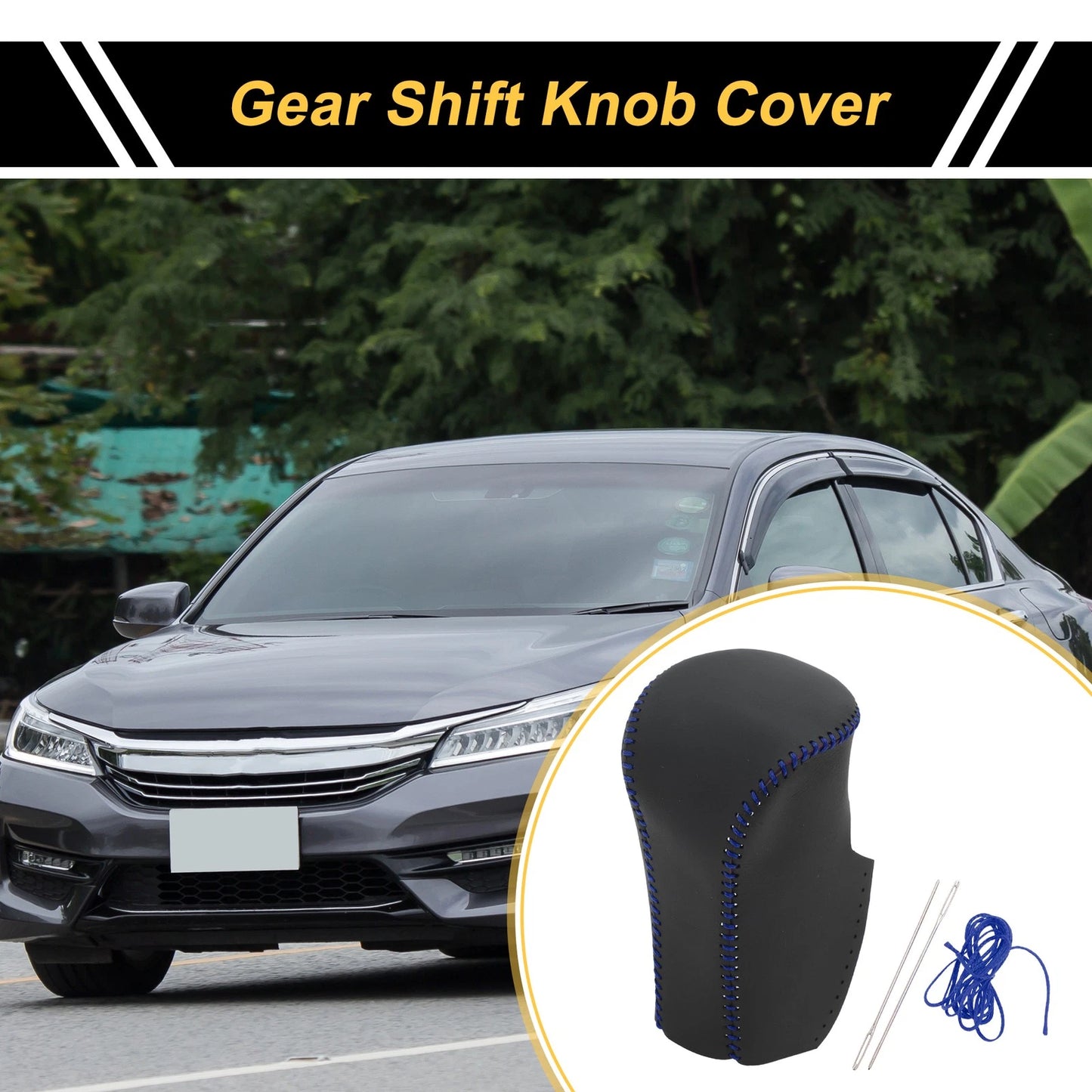 Gear Shift Knob Cover for Honda Accord (2008–2012) Black Blue Faux Leather