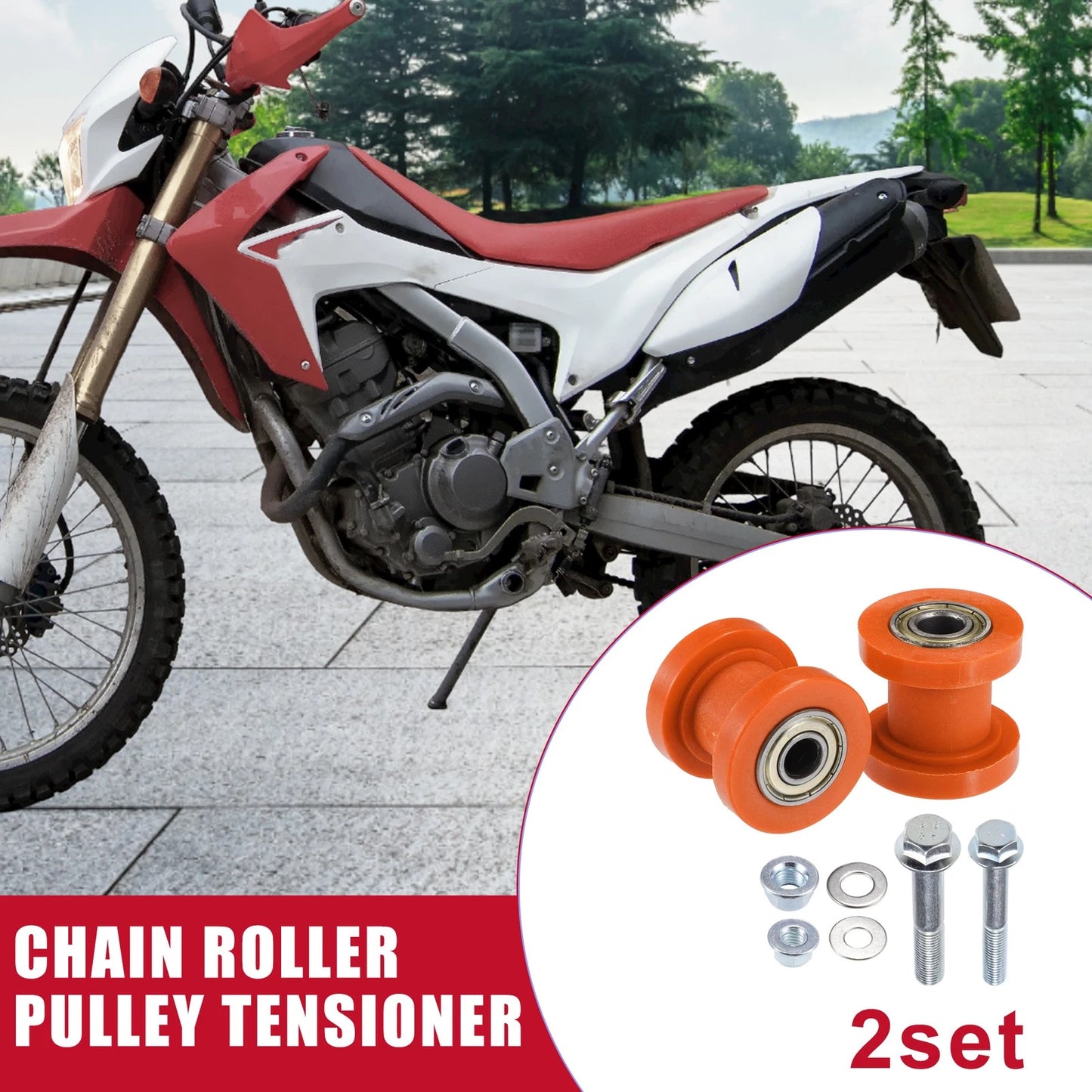 Set of 2 Chain Roller Pulley Tensioners for Motorcycle Mini Bike (8mm, 10mm)