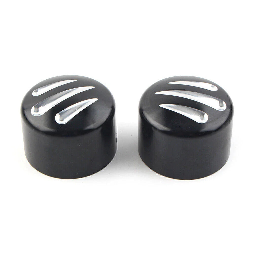 Black Front Cut Axle Nut Cap Covers for Harley Softail Touring