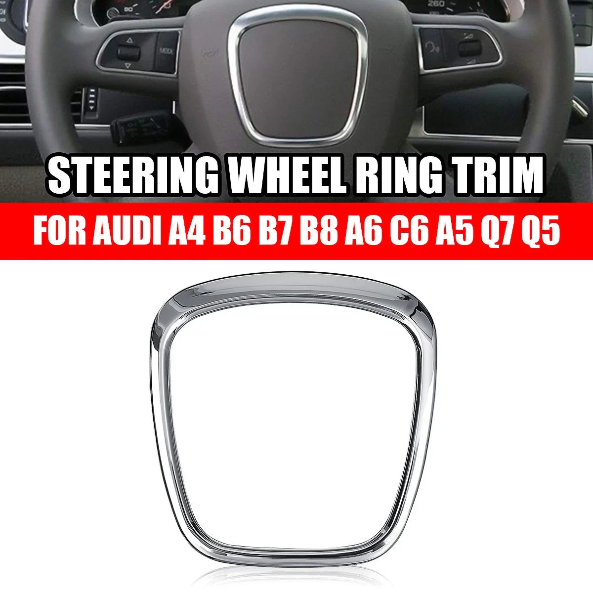 Steering Wheel Ring Trim Center Frame Cover Silver for Audi A3 A4 A5 A6 Q5 Q7