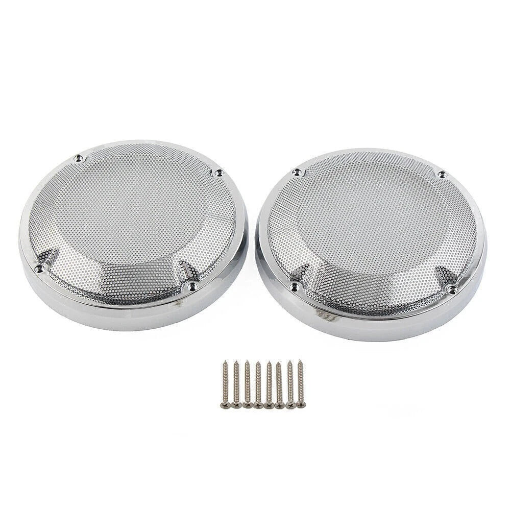 6.5" Saddlebag Lid Speaker Grill Covers for Harley Touring (1983-2020) Chrome