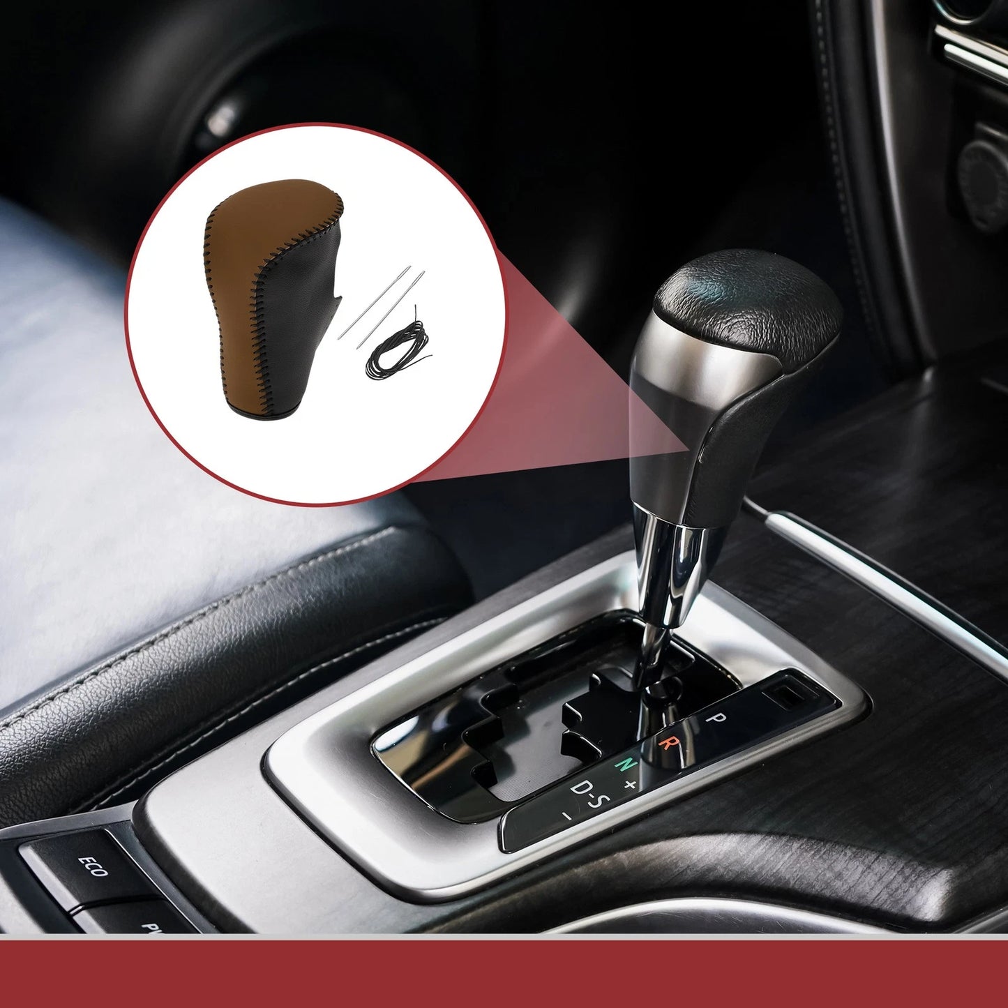 1Pc Gear Shift Knob Cover for Honda Accord (2008–2012) Black Brown Leather