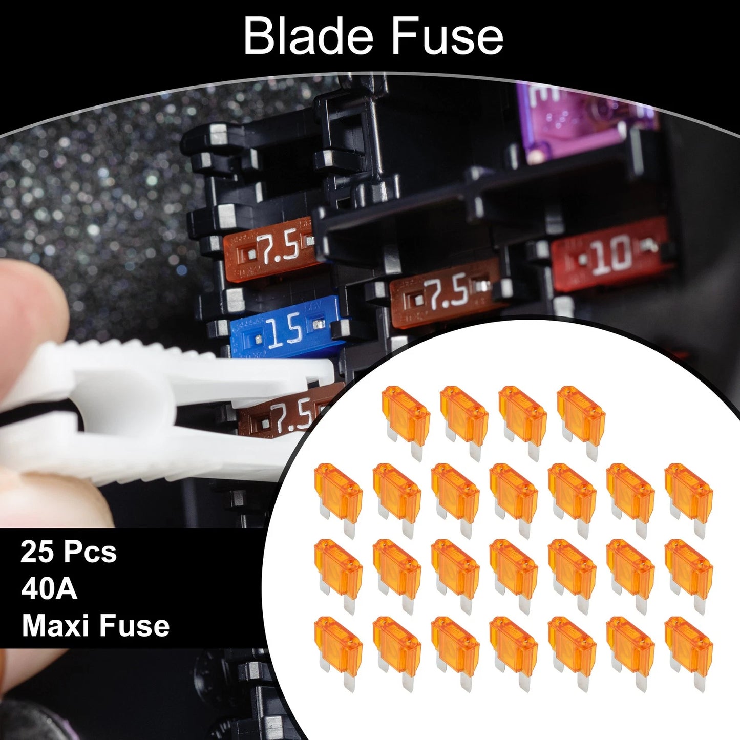 Set of 25 Maxi Fuse 40A Blade Fuses for Car Boat Truck RV Motorcycle