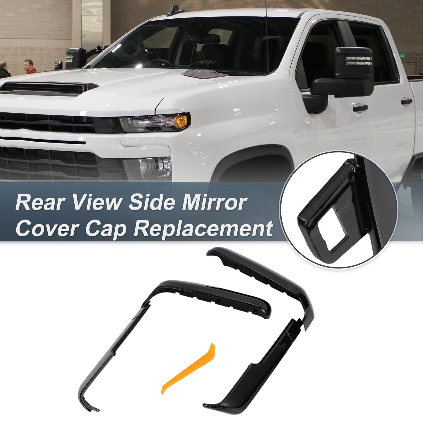 Set of 2 Rearview Mirror Cover Caps Gloss Black for Chevrolet Silverado, GMC
