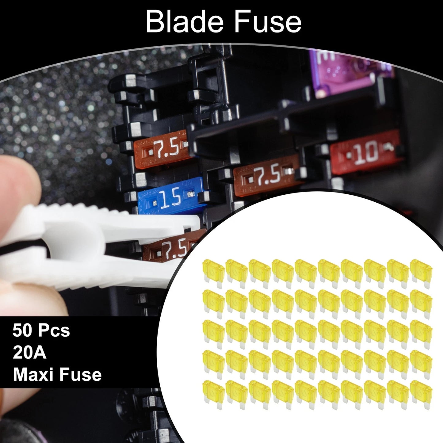 Set of 50 Maxi Fuse 20A Blade Fuses for Car Boat Truck RV Motorcycle