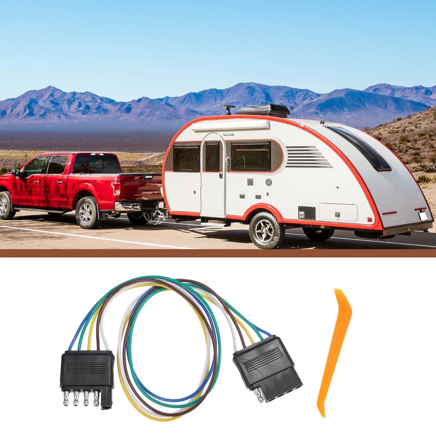 Set of 2 5-Pin Flat Wiring Harness for Car Vehicle-Side Trailer-Side