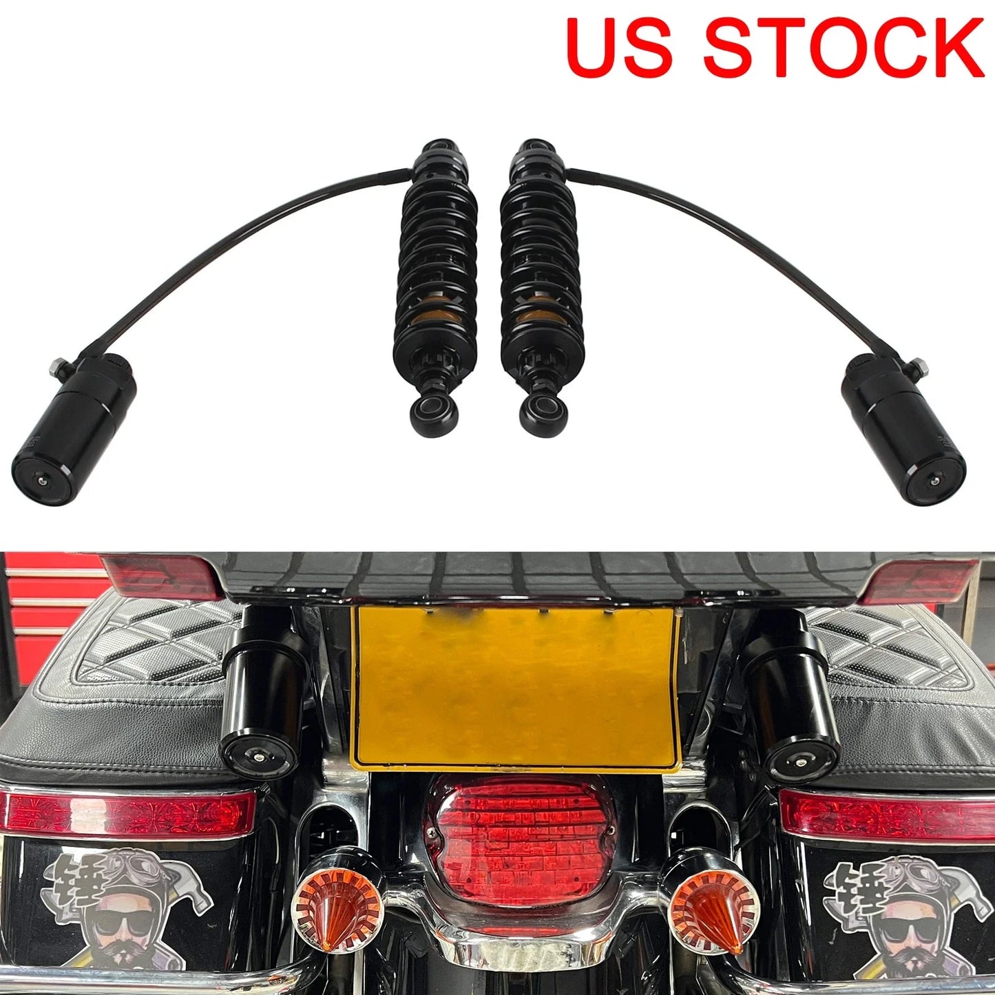 13" Rear Reservoir Suspension Shocks for Harley Road King, Road Glide (1990-2025)