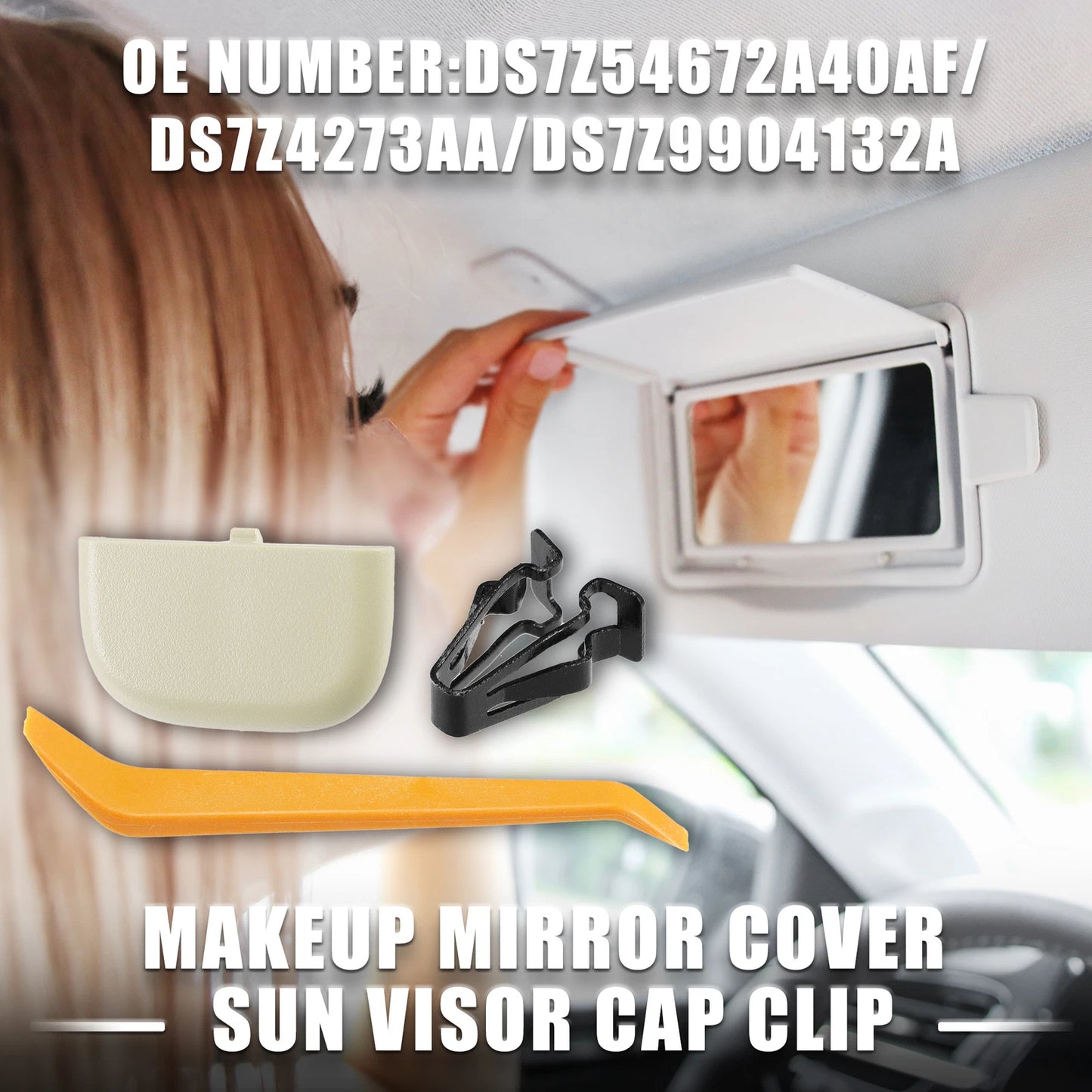 Set of 1 Makeup Mirror Cover Sun Visor Cap Clip for Ford (No.DS7Z54672A40AF)