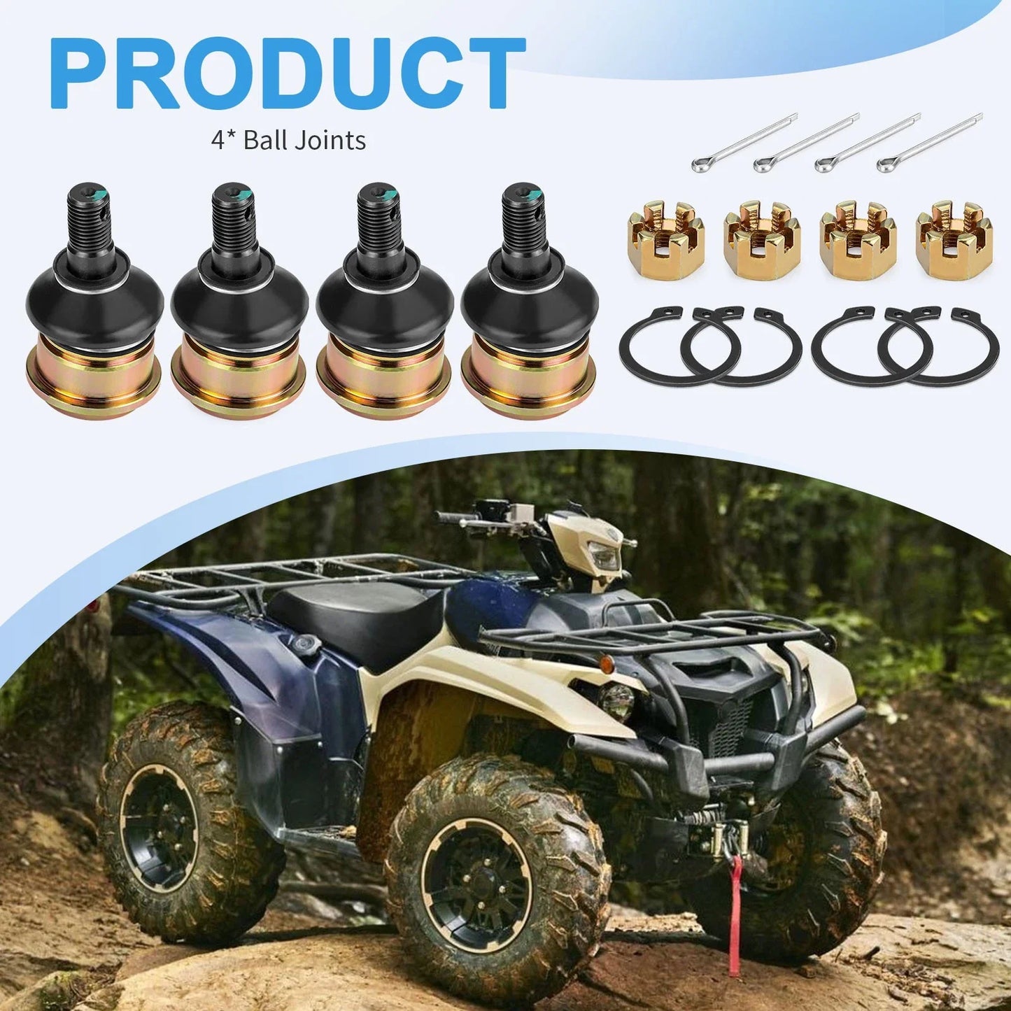 4x Front Upper & Lower Ball Joints for Yamaha Kodiak 450 YFM450 4x4 (2018-2024)