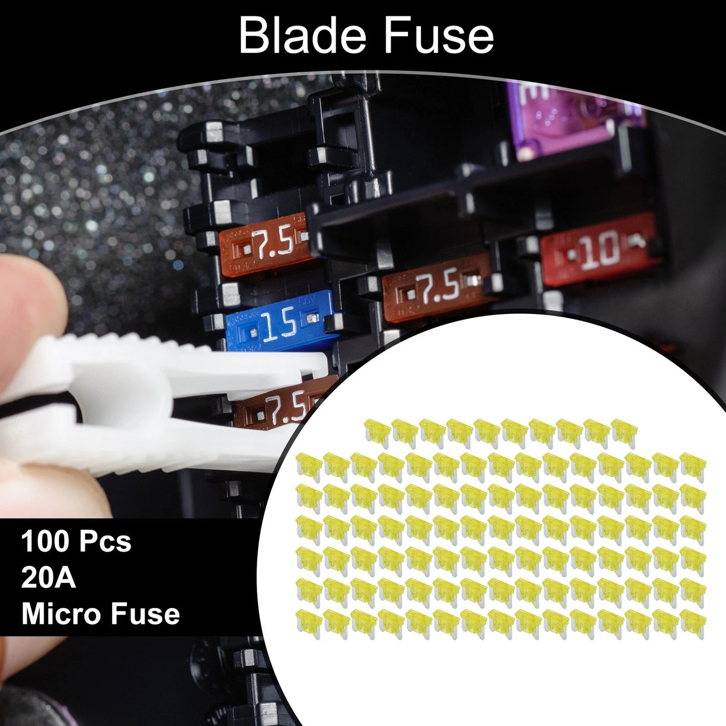 Set of 100 Micro Blade Fuses 20A for Car Boat Truck RV Motorcycle