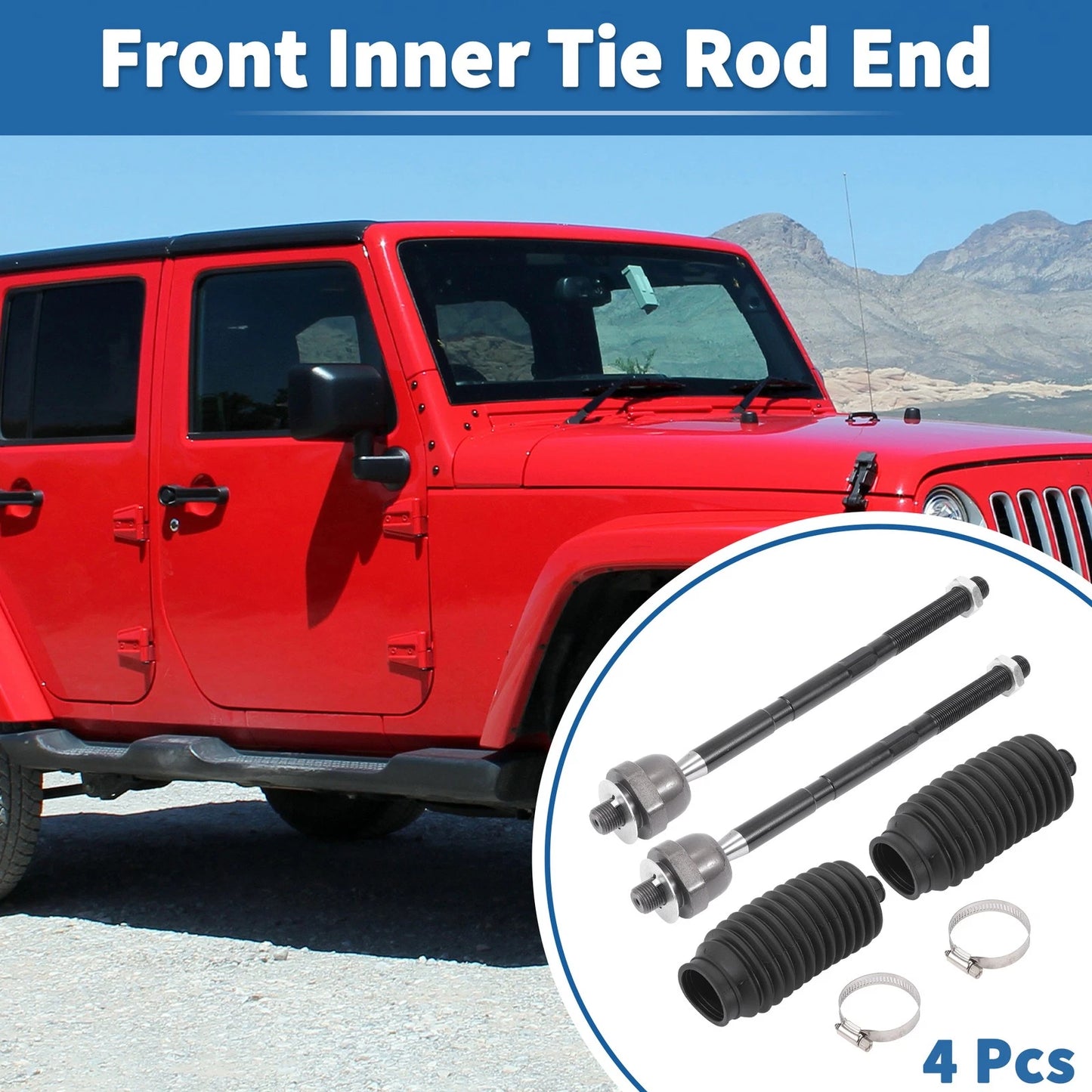 Set of 4 Front Inner Tie Rod End Links for Jeep Grand Cherokee (2005–2010) EV80782