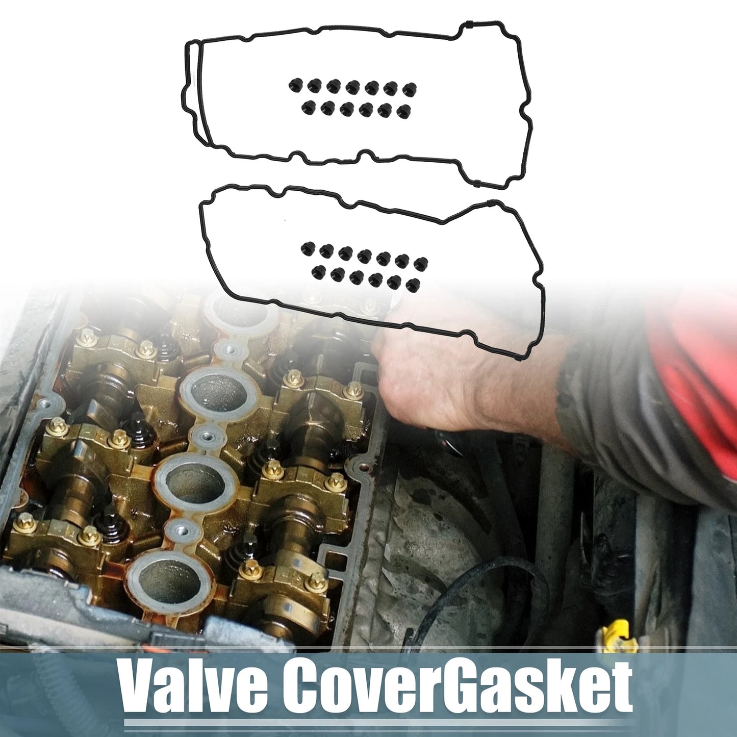 Set of 2 EVS50726R Valve Cover Gaskets for GMC Acadia (2007–2008) Rubber Black