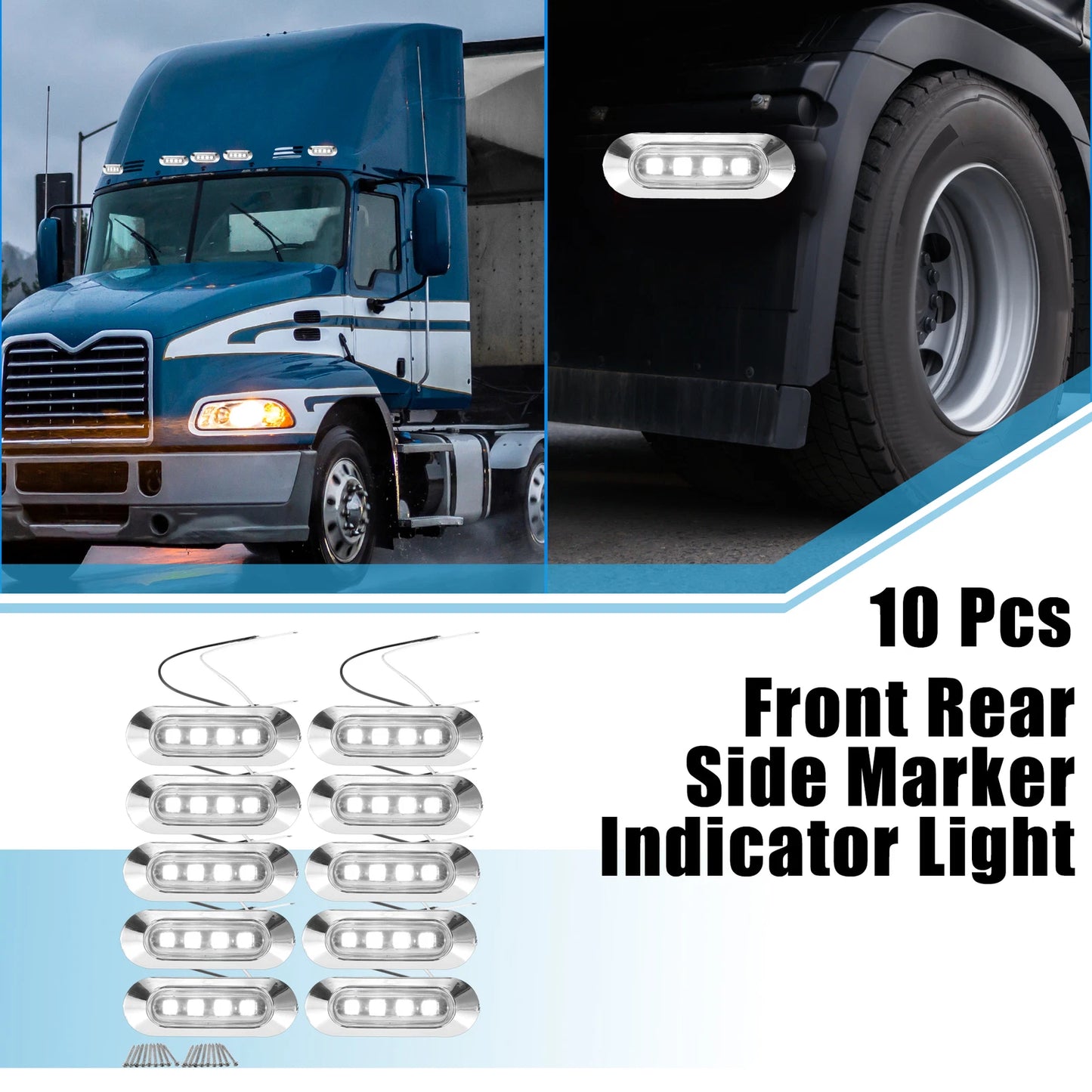 Set of 10 LED Front Rear Side Marker Lights for Truck Lorry Trailer