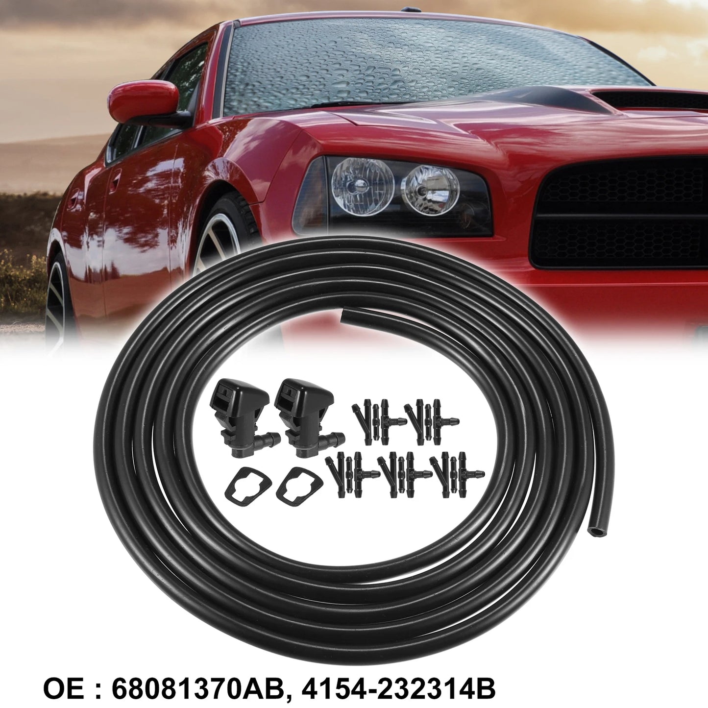 2X Windshield Washer Nozzle & 2.8m Hose Kit for Jeep Cherokee (68081370AB)