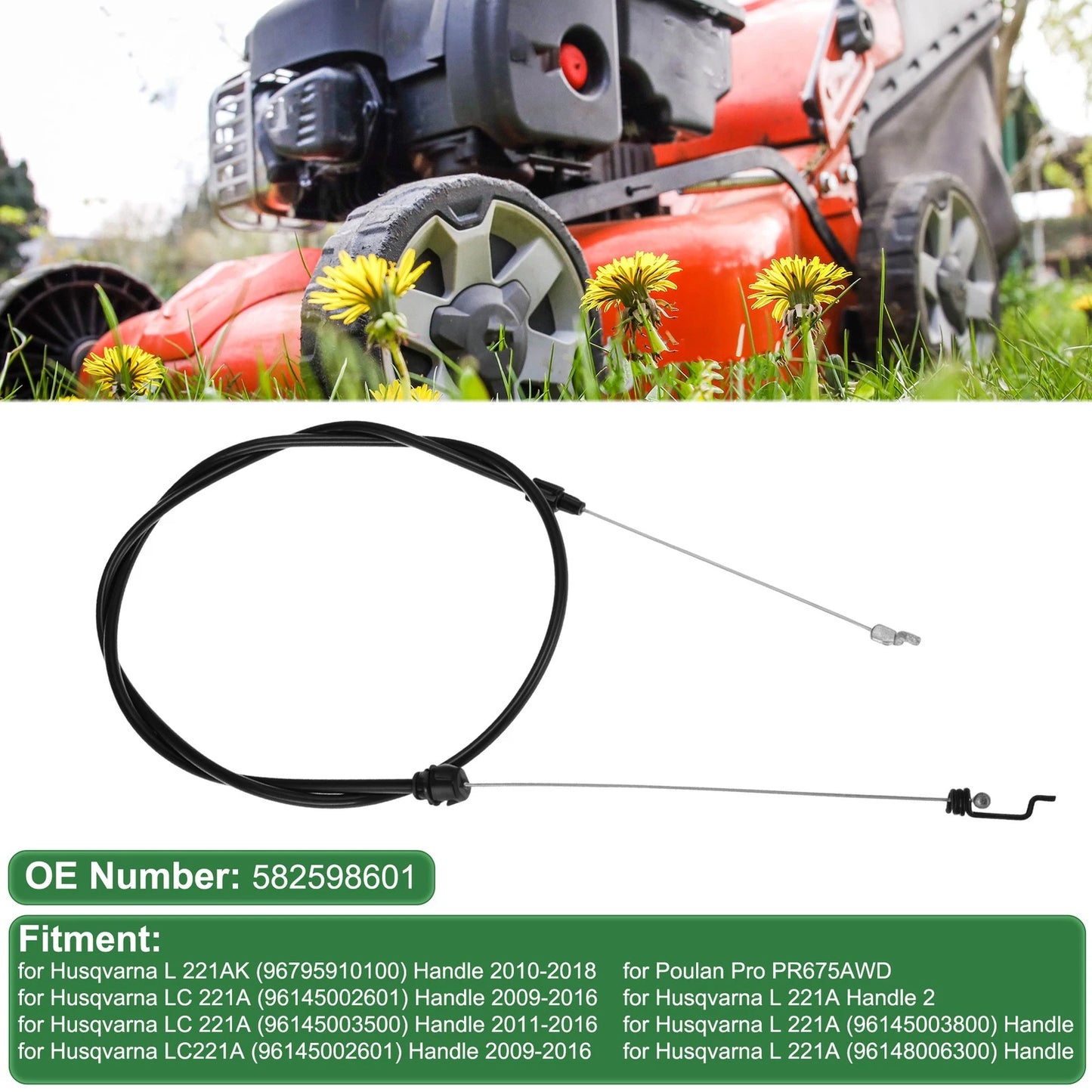 Brake Cable for Poulan Pro PR675AWD, Husqvarna 221A (No Year Specified)
