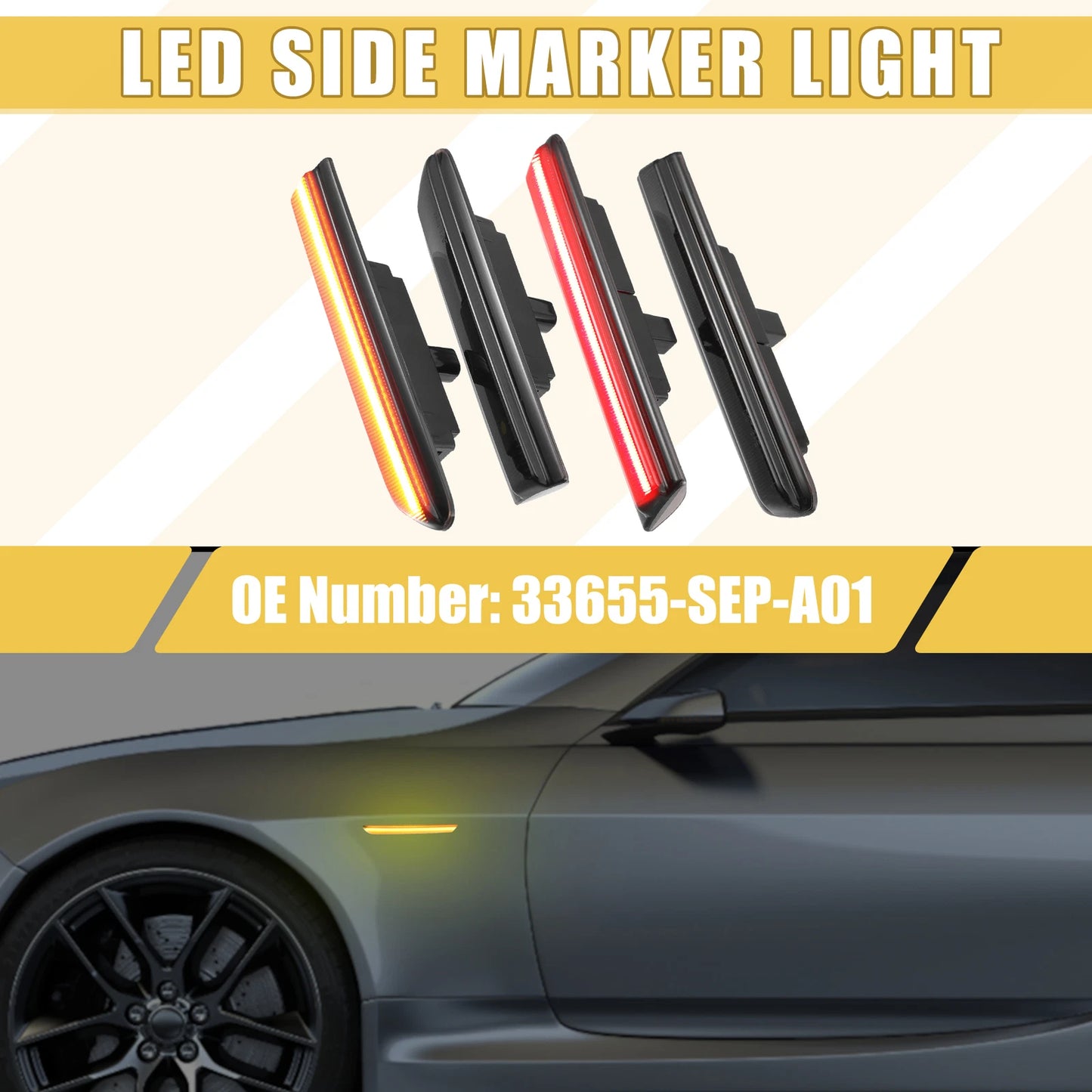 2X Front Rear LED Side Marker Light 33655-SEP-A01 for Acura TL (2004–2008)