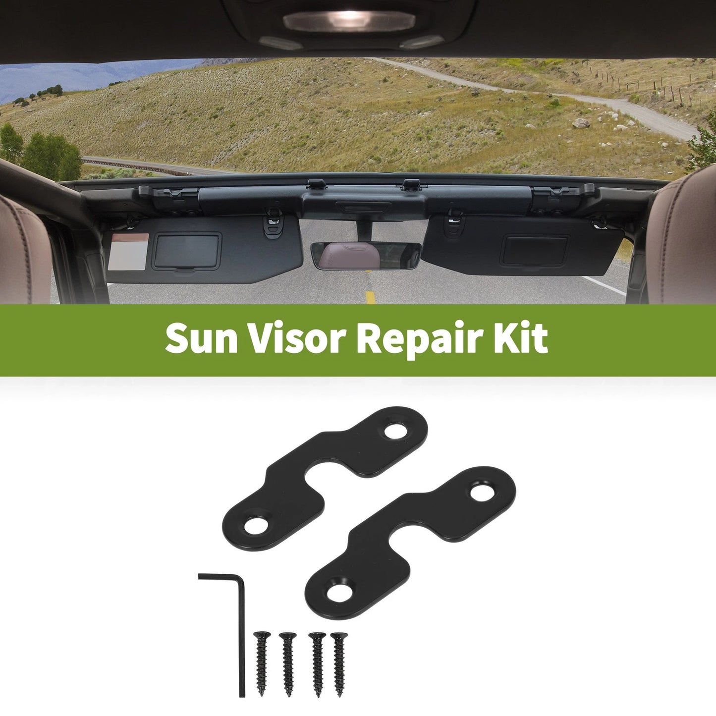 Set of 2 Sun Visor Repair Kits for Jeep Wrangler JK (2018) - Aluminum Alloy Black