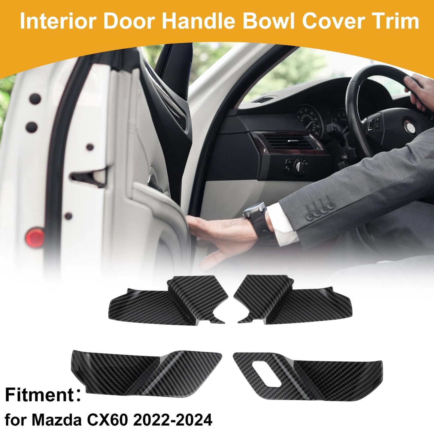 Interior Door Handle Bowl Cover Trim for Mazda CX60 (2022–2024) Carbon Fiber Black