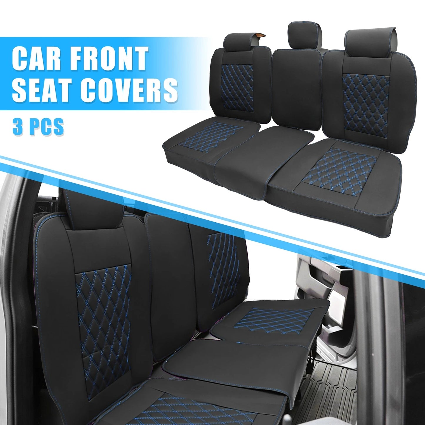 Set of 3 Rear Seat Covers for Dodge Ram - Black Blue