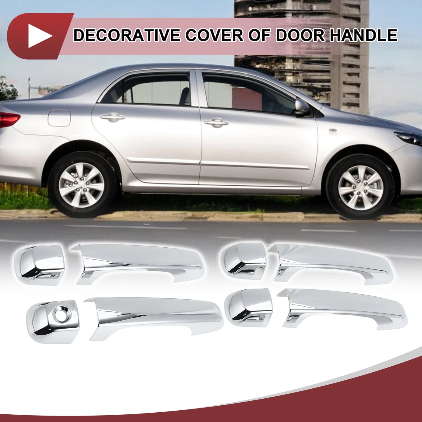 Set of 4 Car Door Handle Covers for Toyota Land Cruiser Prado Silver Tone
