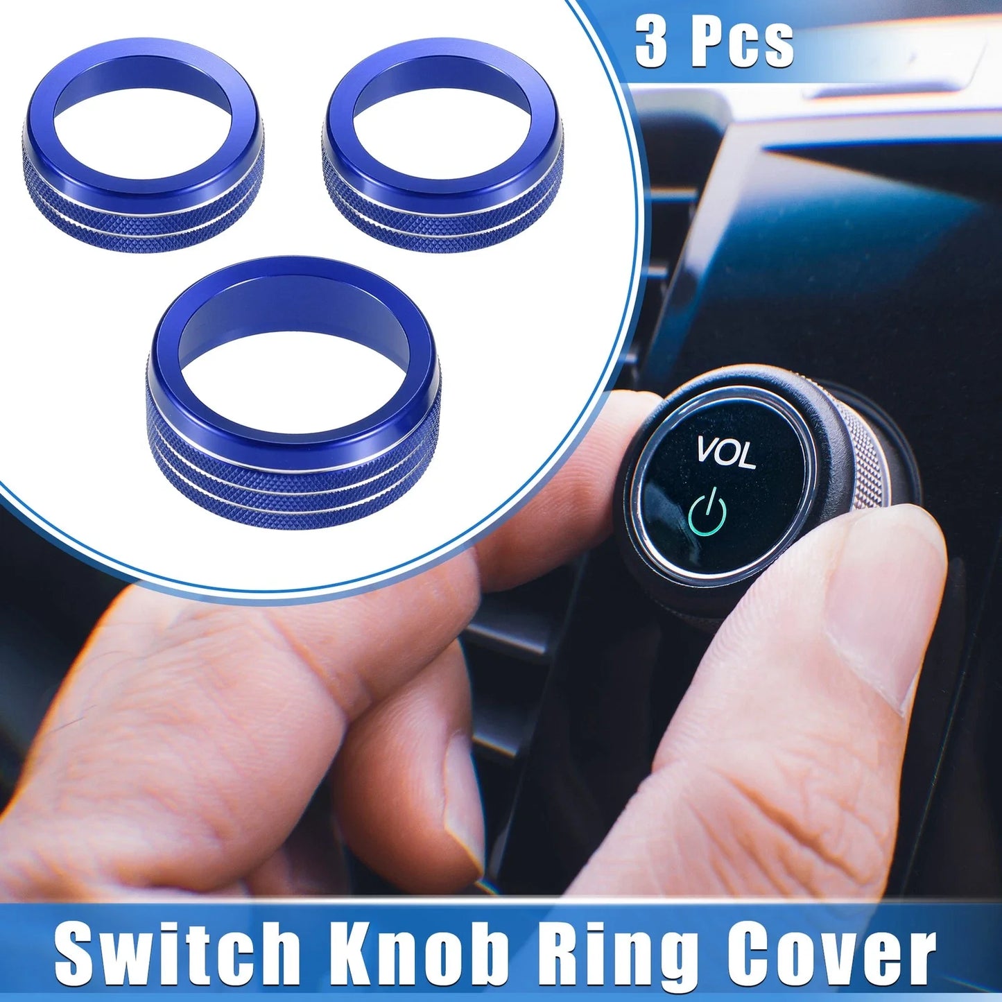 3 x Car AC Audio Tune Switch Knob Covers for Dodge Dart (2012-2018) Blue