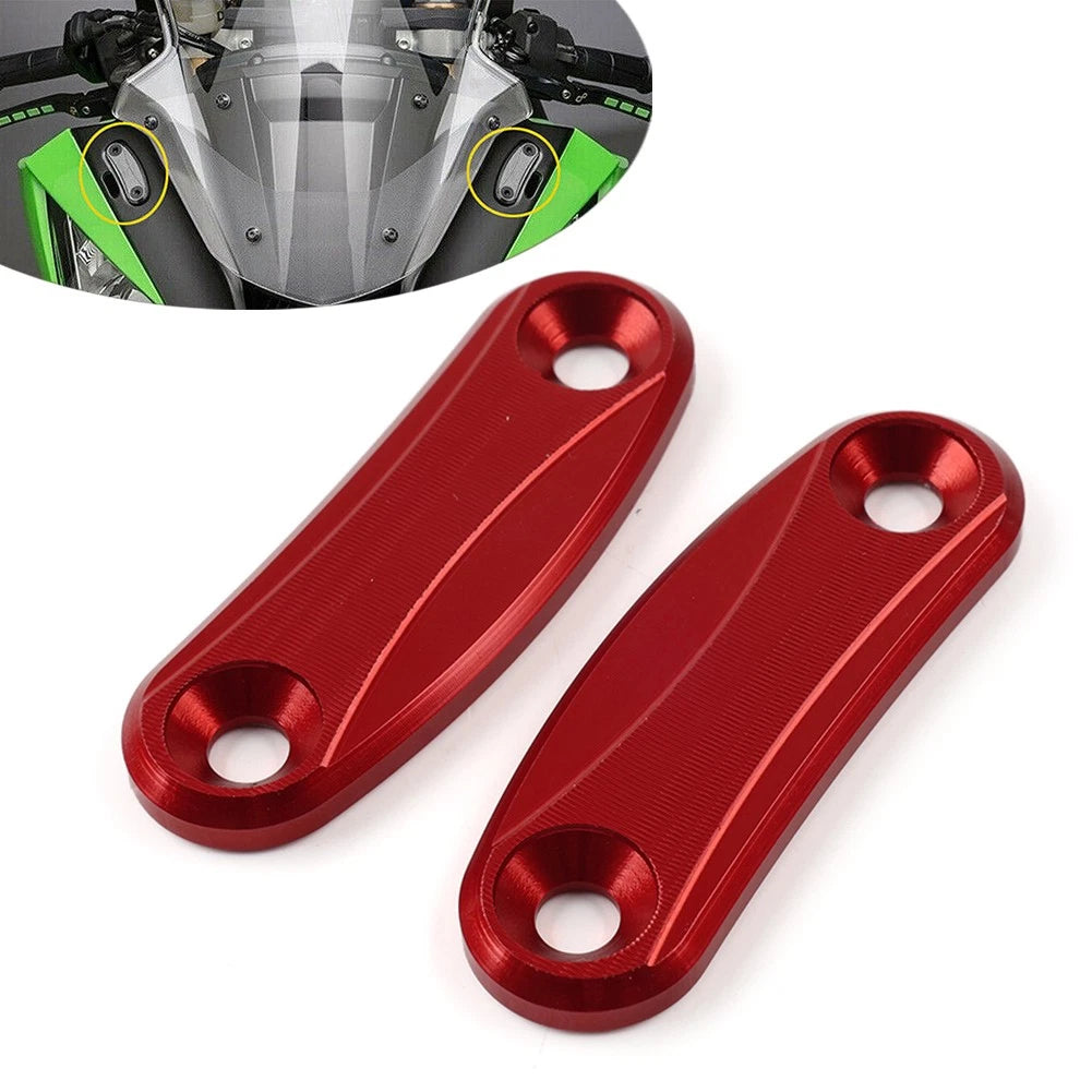 Rearview Mirror Block Off Base Plates Cover Red for Kawasaki ZX-10R (2011–2015)