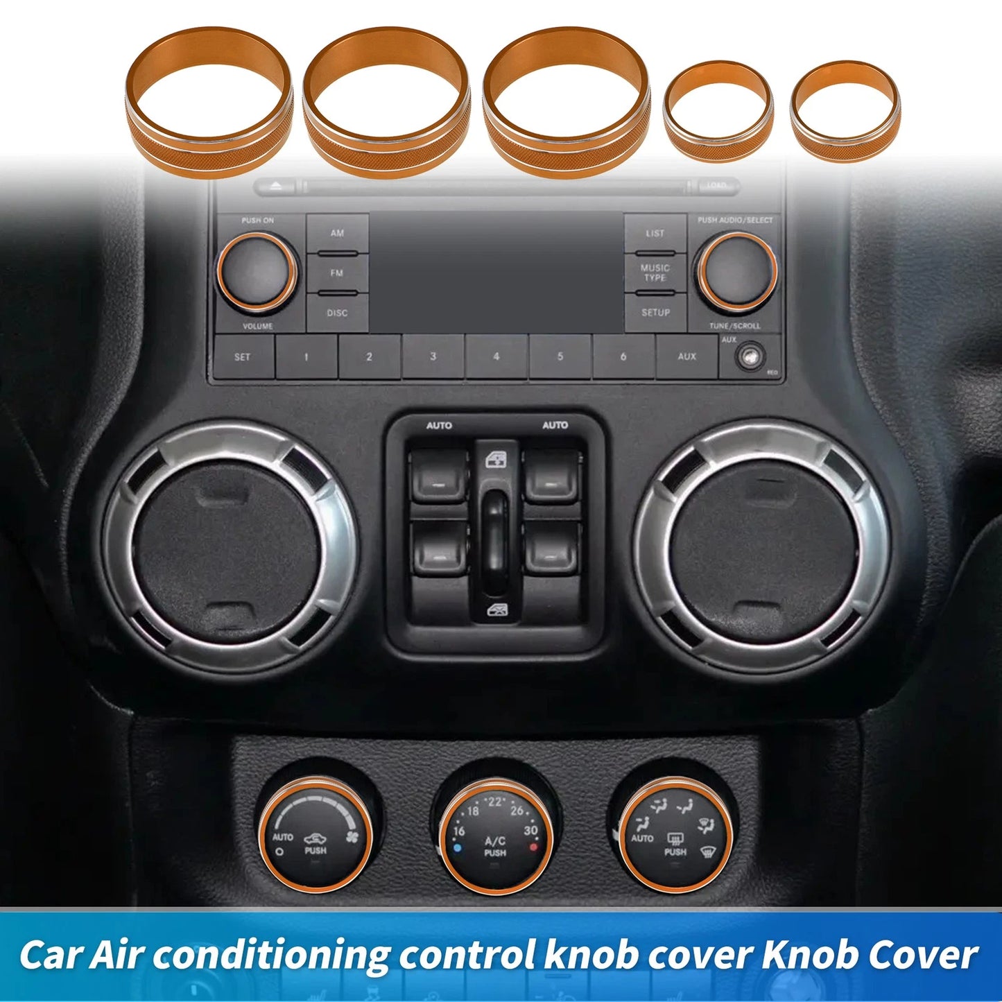 Control Switch Knob Button Cover Trim Ring for Jeep Wrangler JK JKU (2007–2018) Orange