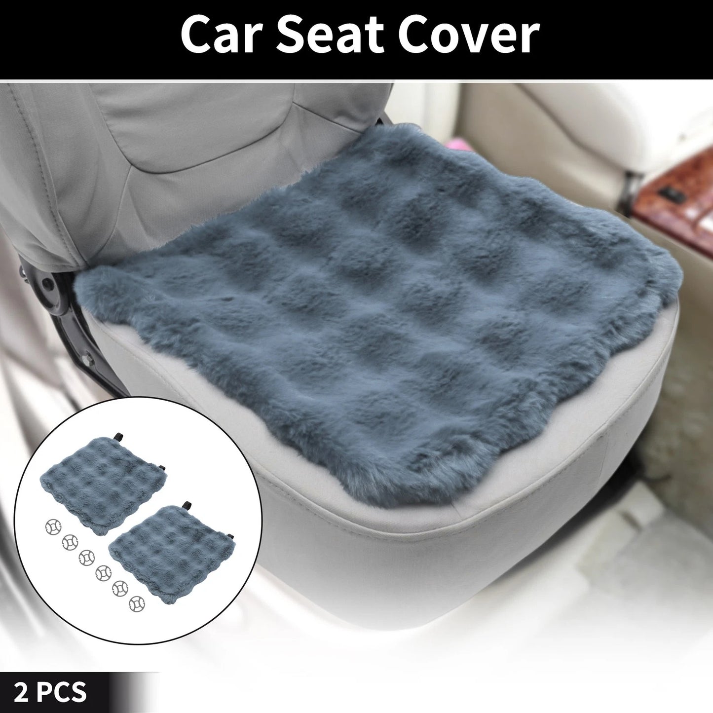 Set of 2 Bottom Seat Pad Covers for Car Gray Cotton Grid