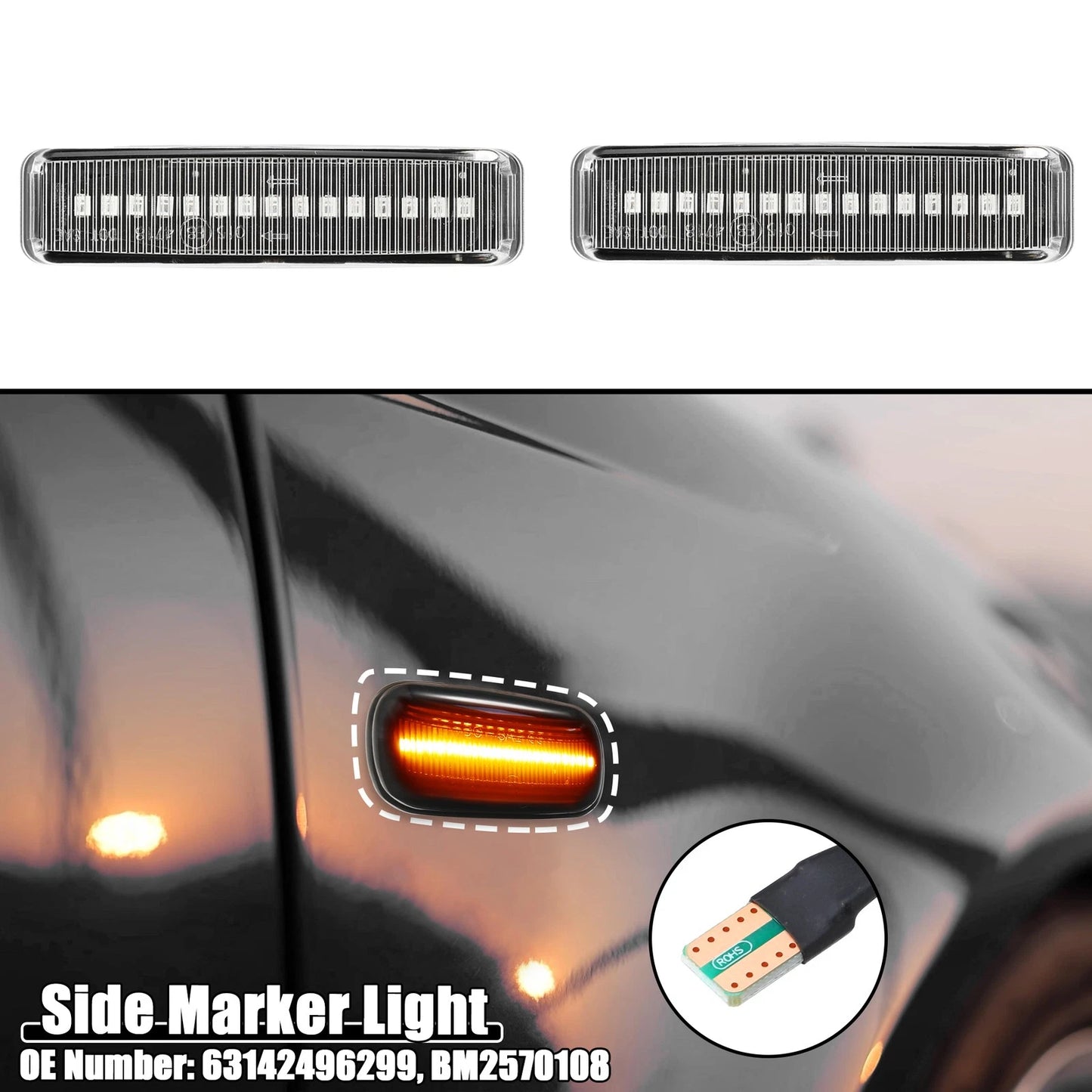 2X LED Side Marker Lights for BMW (63142496299, BM2570108)